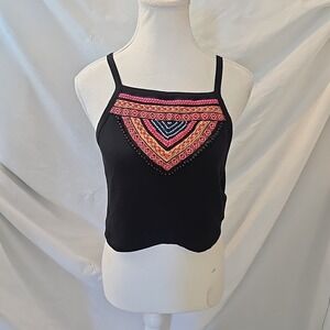 H&M Beaded Embroidered Crop Top Festival Coachella Collection Black Sz L Juniors